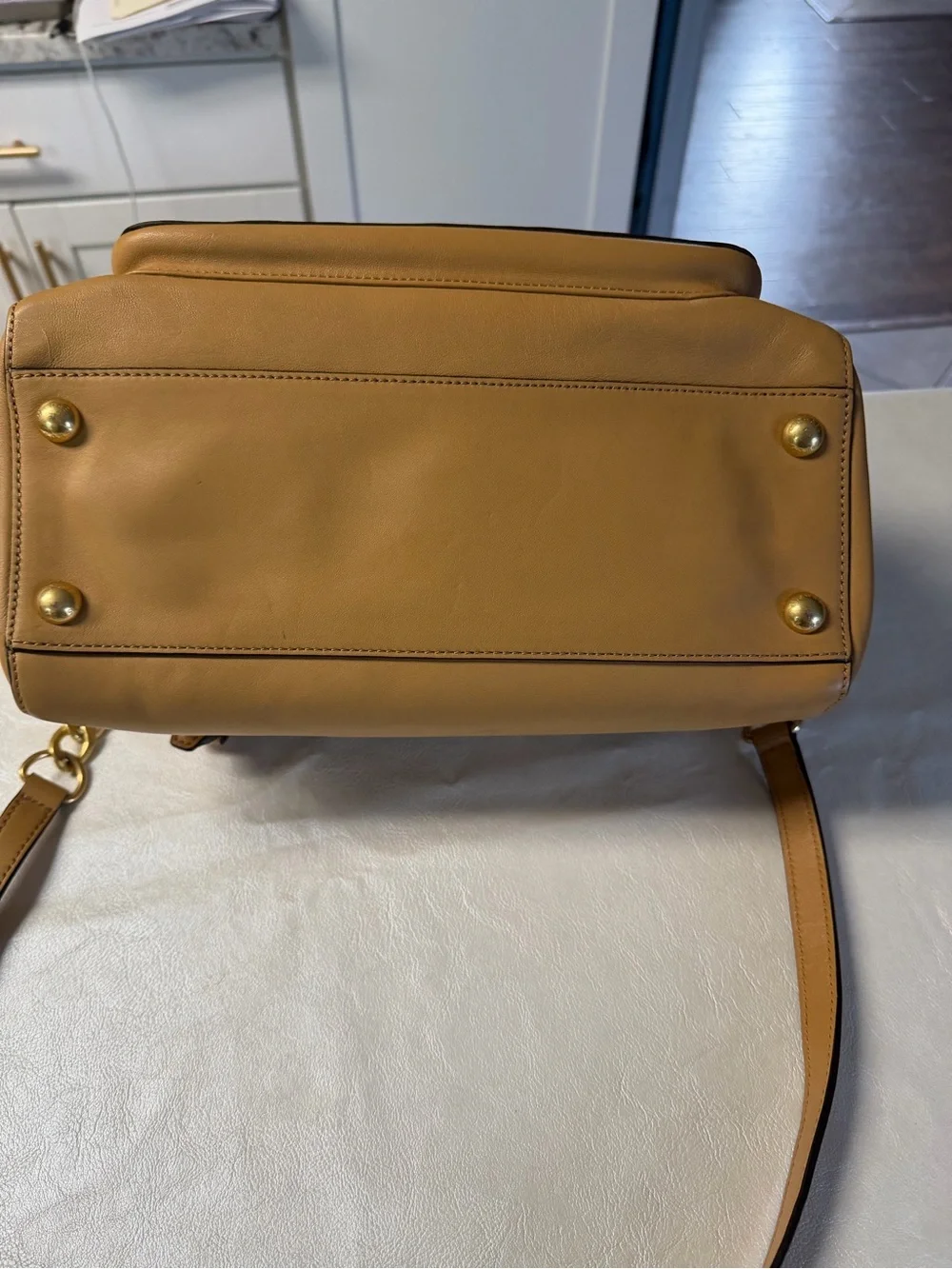 Michael Kors Camel Leather Satchel with Gold Hardware